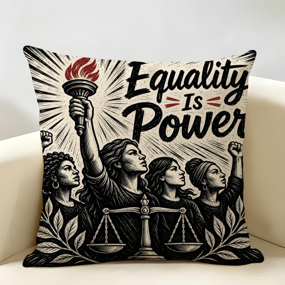 Equality Is Power Cushion Cover Durable Hypoallergenic Organic Linen Pillow Cover Short Size Washable Skin-Friendly