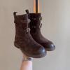 Sheepskin Version~ Retro Polished Belt Buckle Western Cowboy Boots Slim Short Boots Women's Maillard Martin Boots Locomotive Boots