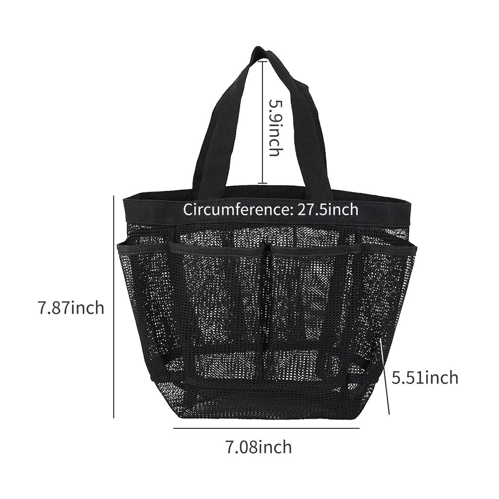 Mesh Shower Tote Bag with 7 Pockets Handle Bath Organizer Quick Dry Hanging Toiletry Bag for College Dorm Gym Bathroom