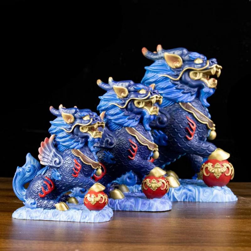 Color Copper Figurines Pair Pure Brass Wealth Kirin TV Cabinet New Year Decorations Home Living Room Decoration Opening Ce