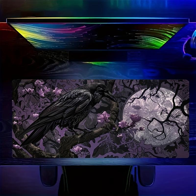 Gothic Raven Moonlit Night Mouse Pad Fiber Floral Black Branch Office Gaming Mystical Desk Accessory Desk Mat Extended Pad