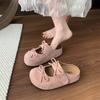 Fashion Retro Style Women's Shoes Autumn Height-enhancing Fashionable Bow Outdoor Round-toed Mary Jane Shoes