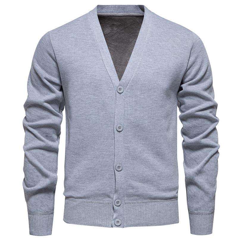 Men Slim Fit Fleece Knit Long Sleeve Cardigan Solid Color Casual