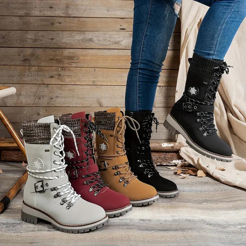 Women Ankle Boots  New Soft Sole Chunky Heel Shoes for Women Winter Non-slip Snow Boots Comfortable Solid Color Fuzzy Shoes