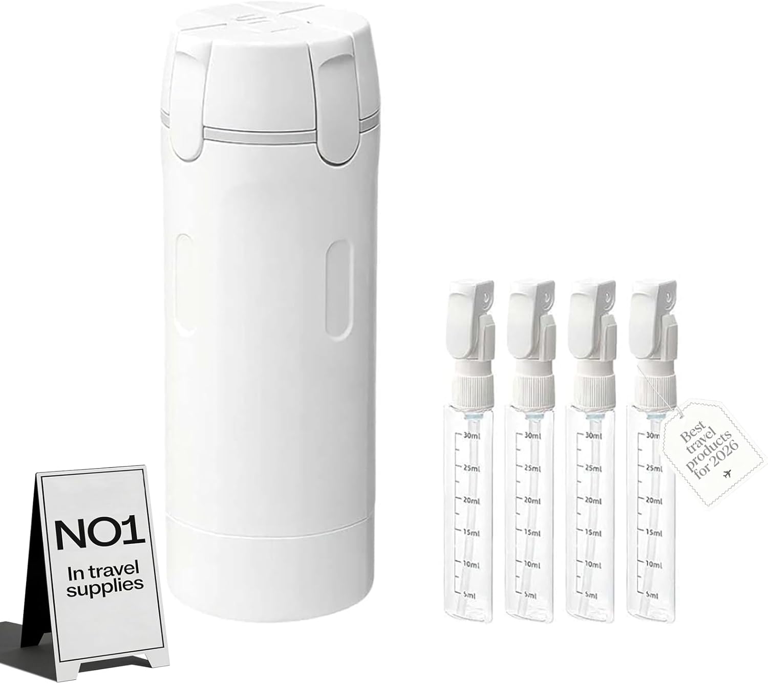 4-in-1 TSA Travel Bottles – Leak-Proof Pump & Squeeze Dispensers for Shampoo, Lotion, Conditioner – Refillable Toiletry Containers with Labels bianco