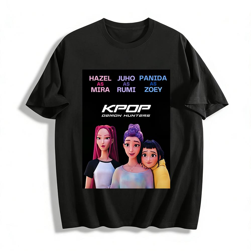 

KPOP Demon Hunters Printed T-shirt Mira Rumi Zoey Same Style Casual Loose Top For Fans Pure cotton T-shirt 6XL