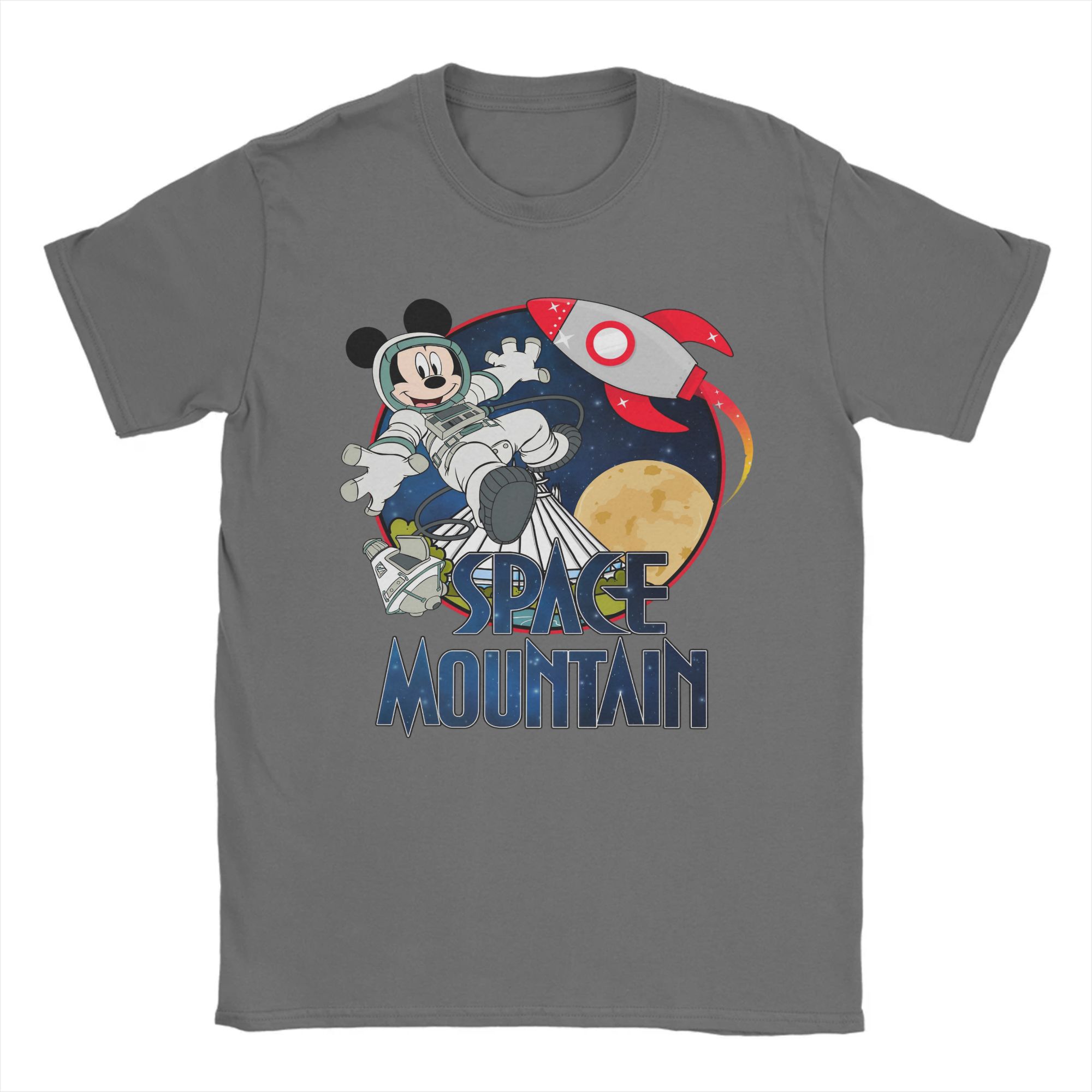 

Mickey Mouse Space Mountain Men s T Shirts Rocket Astronaut Humor Tee Shirt Short Sleeve T-Shirts Cotton 4XL 5XL 6XL merchandise 4XL