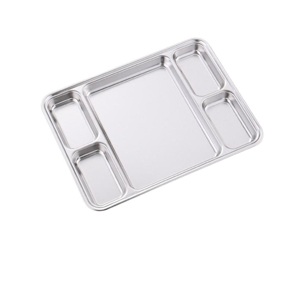 Multi-Compartment Stainless Steel Divided Meal Tray Rectangular Food Serving Plate Kitchen