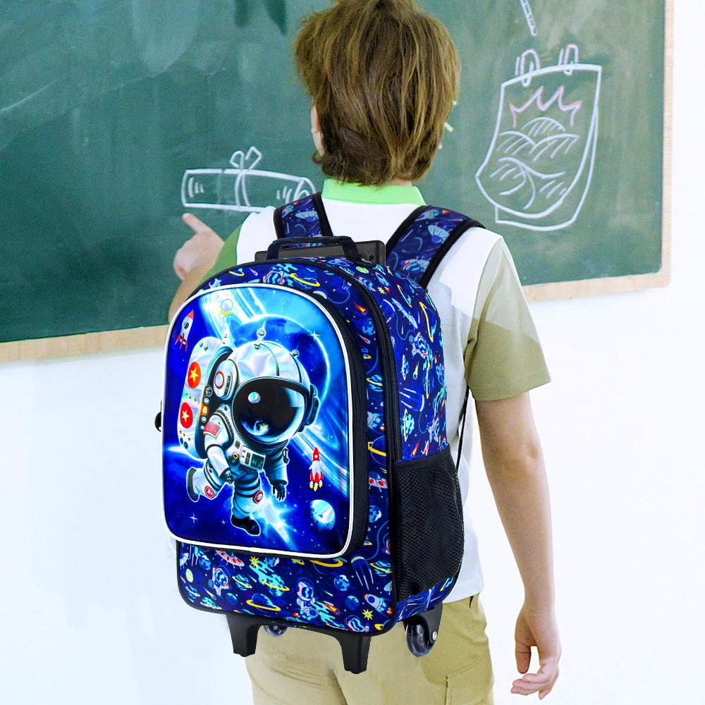 Rollender Rucksack für Jungen, Kinder Schultasche mit Rollen und Lunchtasche, Schultasche auf Rädern für Kinder