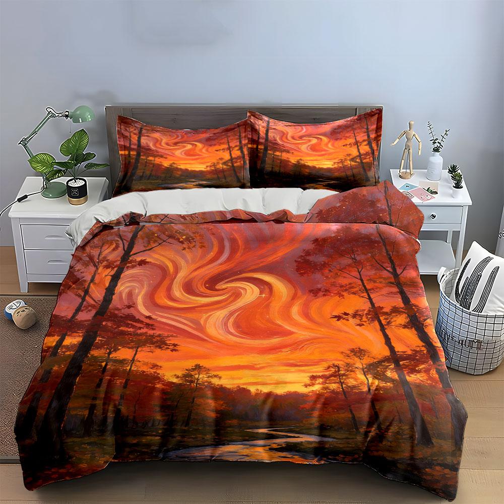Swirling Sunset with Trees. Bedding Sets Duvet Cover Sets Duvet Covers Pillowcases(1 * Duvet Cover 2 * Pillowcases Without Duvet Insert)