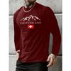 SWITZERLAND Men's Long Sleeve Round Neck T-Shirt Swiss Snow Mountain Print Loose Fit Casual Versatile Top for Spring Autumn