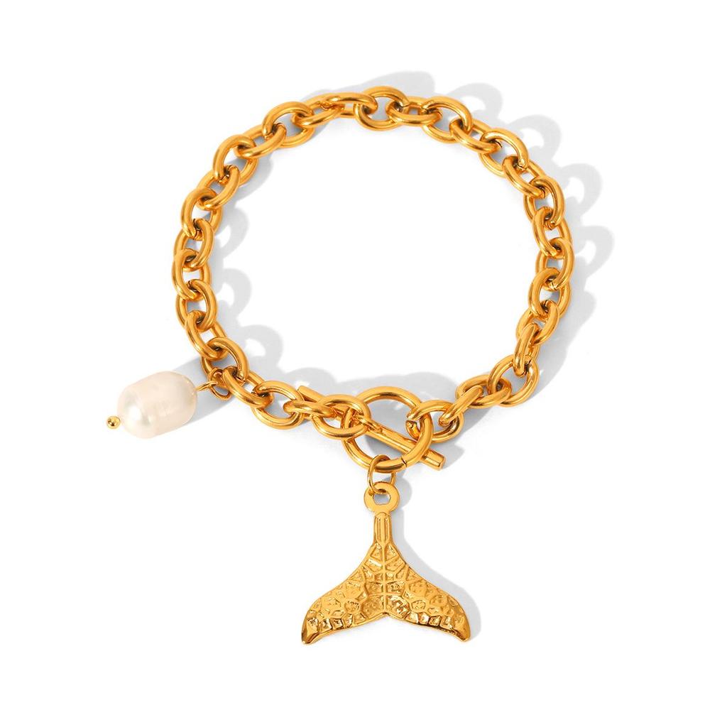 European & American INS Stainless Steel Fishtail Bracelet - Light Luxury Ocean Series with Pearls