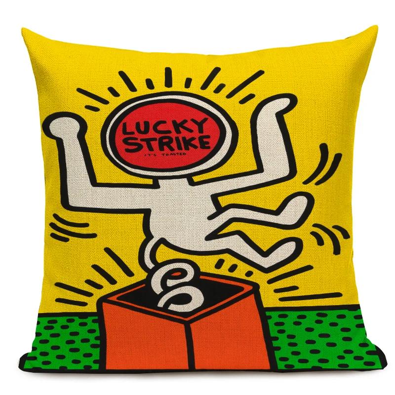 Figury Pop Art Graffiti Poszewka na Poduszkę Kolorowa Sztuka Abstrakcyjna Dekoracyjna Poszewka na Poduszkę Kwadratowa Lniana Poszewka na Poduszki do Rzucania