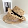 Bohemian Braided Satin Ribbon Flat Top Hat Summer Sun Protection Straw Hat French Country Shade Beach Hat Trendy