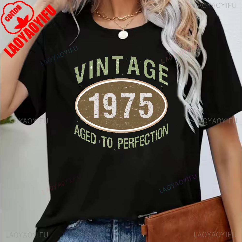 Vintage 1975 Funny 50Th Birthday Gifts 50 Years Old Retro Print T-Shirt Short Sleeve Crew Neck Casual Top for Summer & Spring