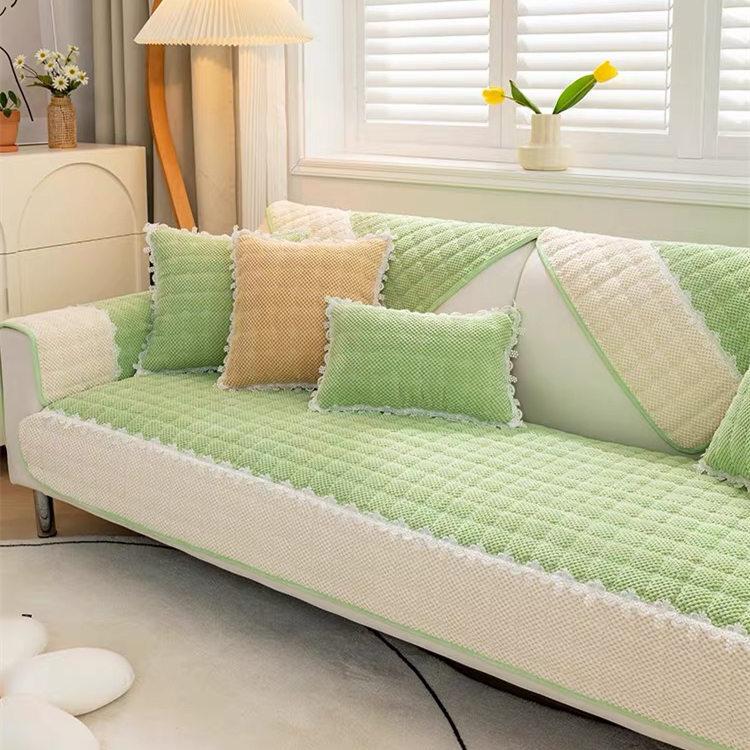 Велюр Түстерді Блоктау Диван Жабыны Қонақ Бөлмесі Үшін Барлық Маусымға Арналған Универсал Диван Төсеніші Тайғақ Емес Диван Жабыны Бір Түсті Диван Жастығы