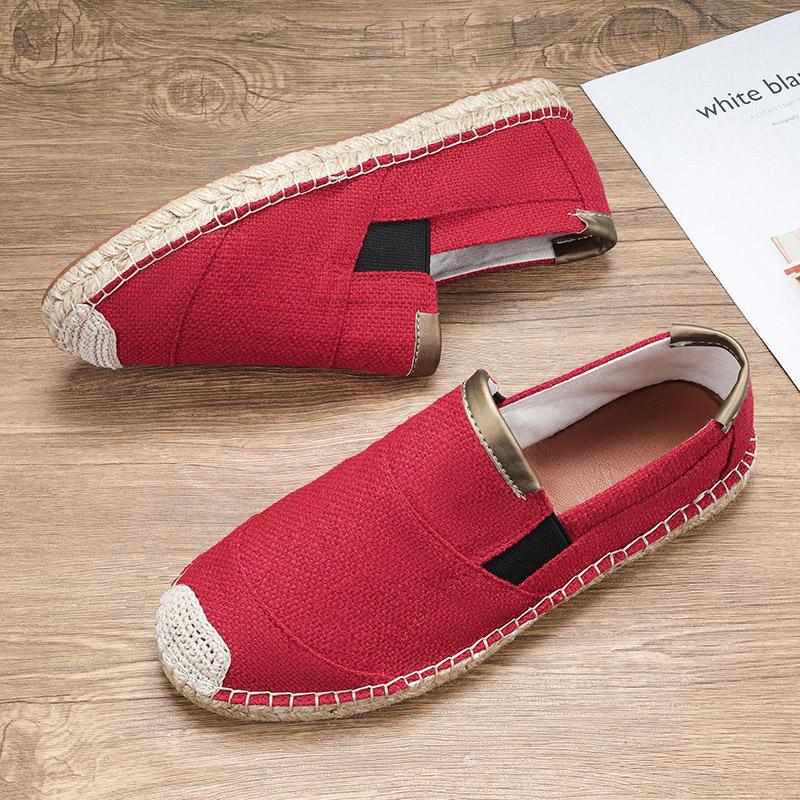 Red Summer Fisherman Shoes Men Breathable Linen Casual Shoes Man Flats Lightweight Comfy Lazy Shoes For Men Zapatos Para Hombre