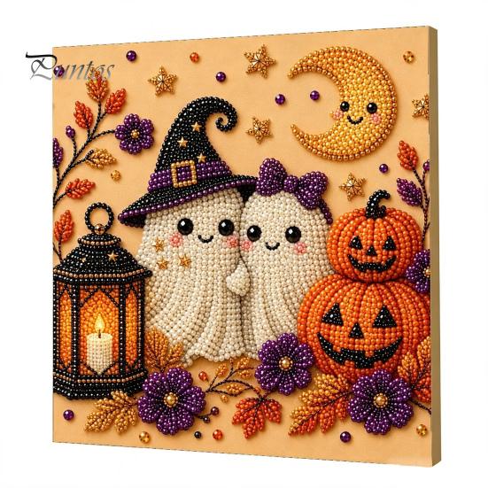 Pumpkin Wall Art Ghost Faux Pearl Kit, Halloween Painting DIY Autumn Home Decor 3D Spooky Skull Craft Kit for Adults Beginners, Fall Handmade