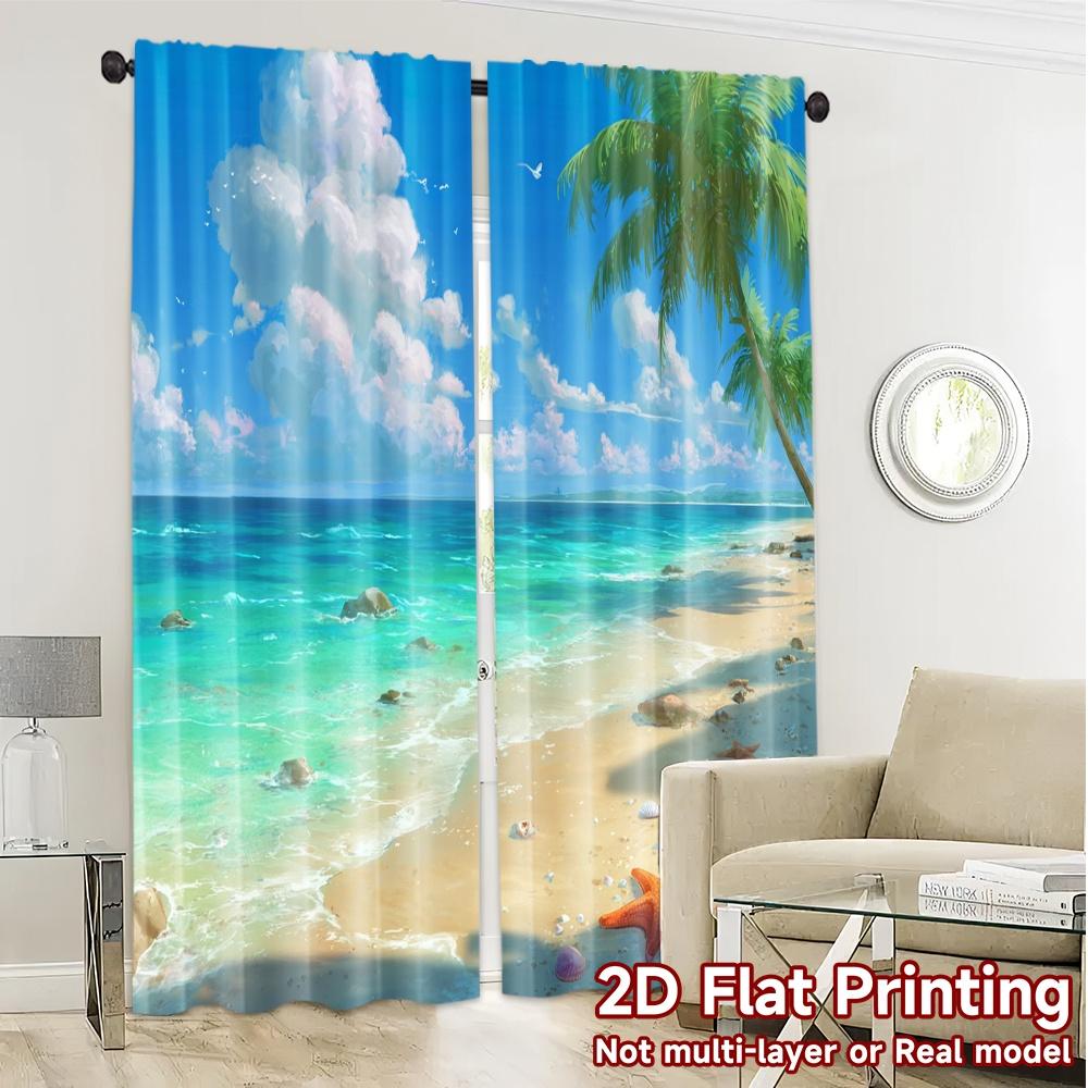 2pcs, 2D FLAT PRINTING Curtains (Without Rod) Tropical Shore Contemporary Popular Curtains Fabric Curtains Outdoor Decorations