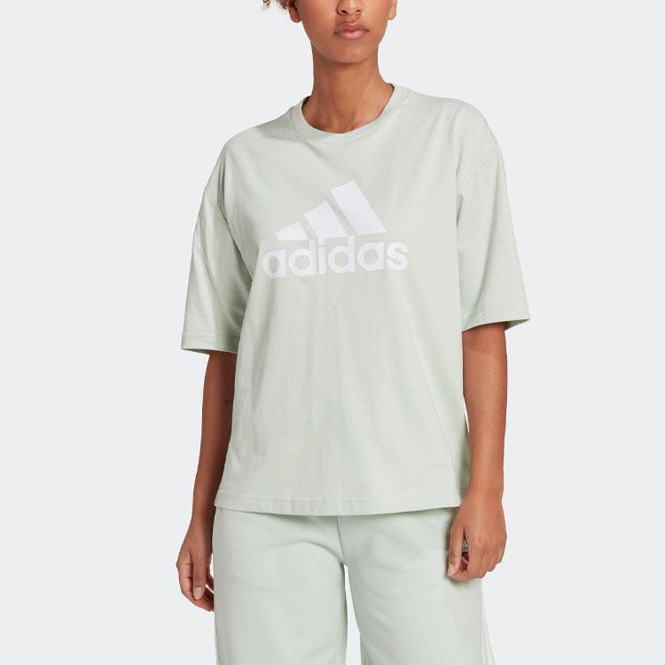 Adidas Future Icons Badge Of Tee Logo Print Crew Neck Short Sleeve T-Shirt Women Tops Linen-Green HK0508