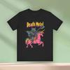 Death Metal Graphic T With Cat Riding Unicorn, Unisex Tee Shirt, Funny Cat Lover Gift, Cool Animal Print Shirt, Alternative Music Tee,