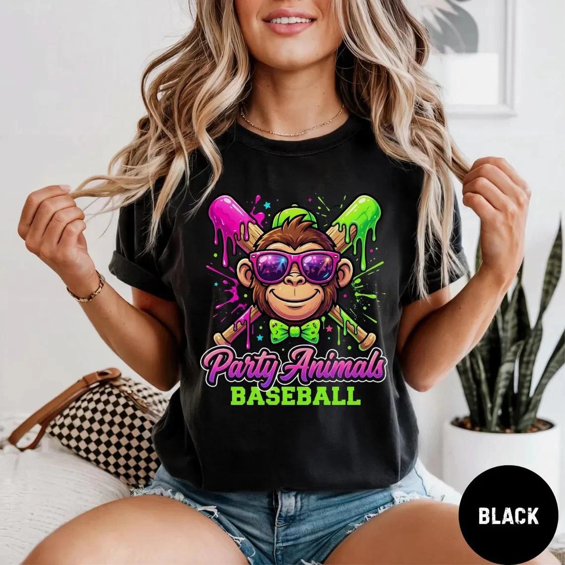 Party Animals Baseball, Funny Sports Graphic Tee, Cute Banana T Shirt XL