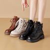 Leather Hollow Martin Boots Women's Platform Double Side Zipper Women's Leather Boots Lace-up Casual Shoes