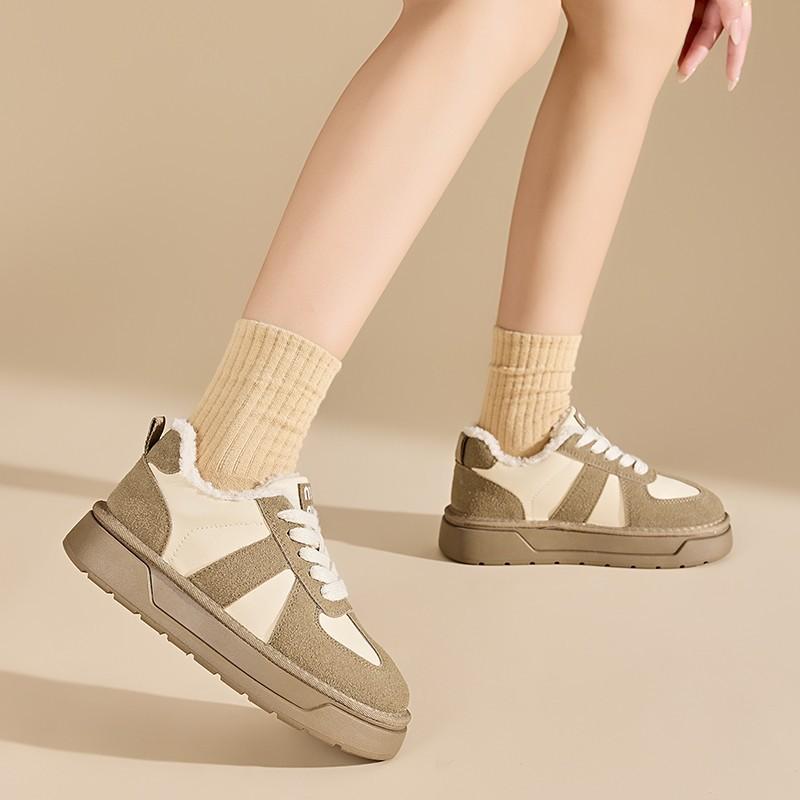 Fleece German training shoes women's 2024 new retro casual board shoes thick sole heightening versatile warm Northeast Mao Mao cotton shoes