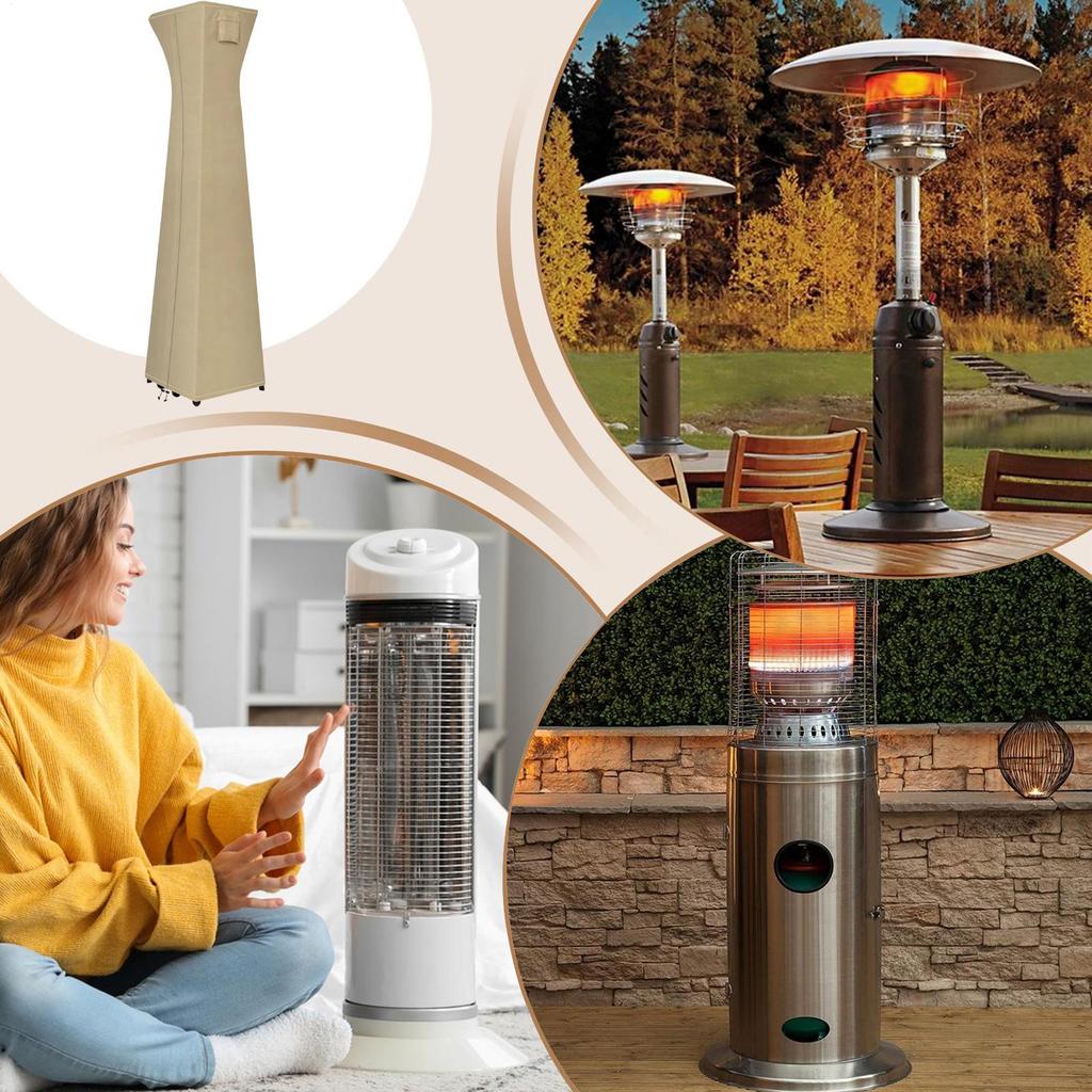 Patio Heater Cover With Zipper Heavy Duty 420D Dust-proof Protector Standing Pyramid Heater Cover For Lawn Deck Tan Garden Yard