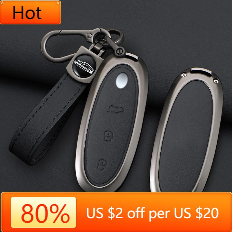 Interior Mouldings 2024 Zinc Alloy + Leather Car Key Case Cover Shell For Dongfeng NAMMI 01New Engery High Level Keychain Protec