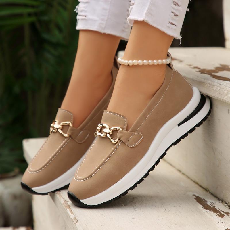 Fashion Plus Size Single Shoes Women's Autumn New Round Toe Deep Mouth Metal Chain Flat Platform Casual Non-slip Loafers