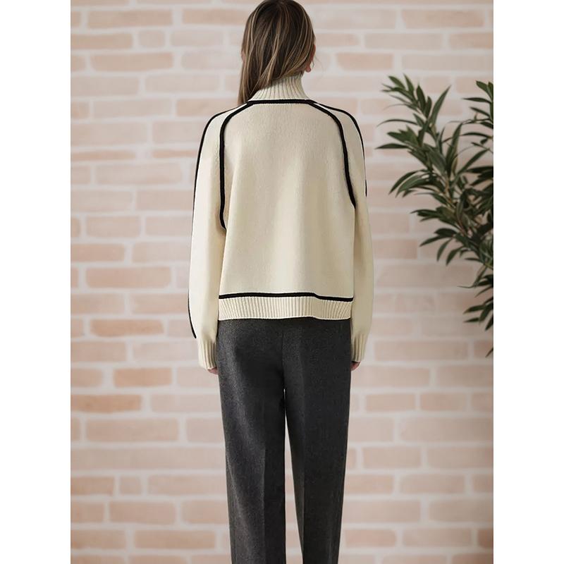 Automne Hiver Femmes Pulls Col Roulé Décontracté Rayé Manches Longues Tricotés Pullovers Réguliers Streetwear Pullovers