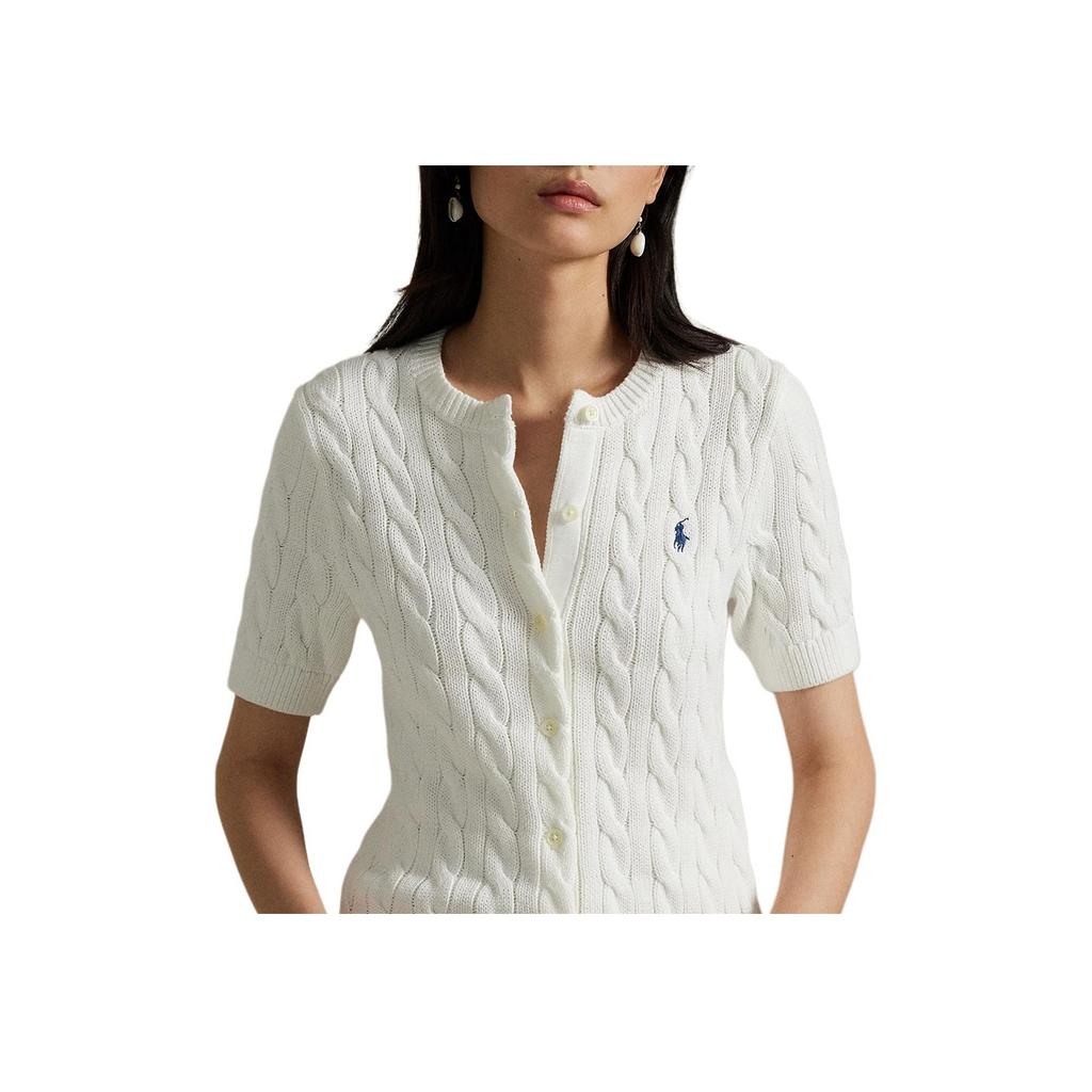 Polo Ralph Lauren Solid Color Cable Knit Short Sleeve Cardigan Women Tops White 100053185