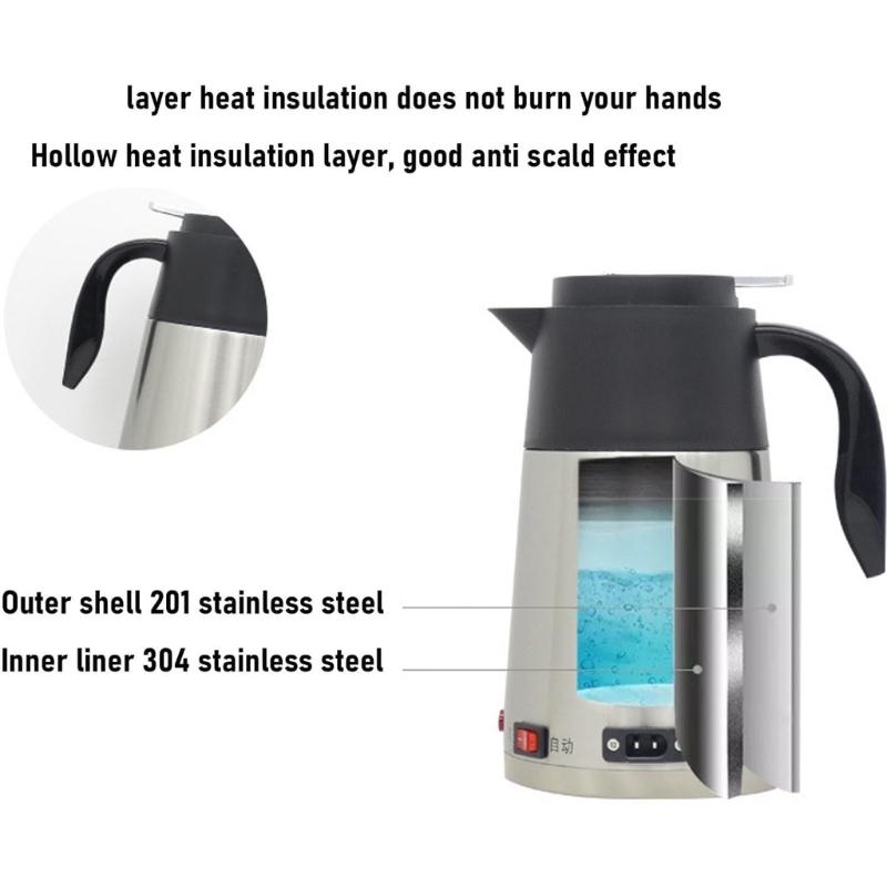 1300ml Car Truck Travel Electric Kettle Pot Heated Water Cup Stainless Steel Travel Kettle Coffee Milk Warmer