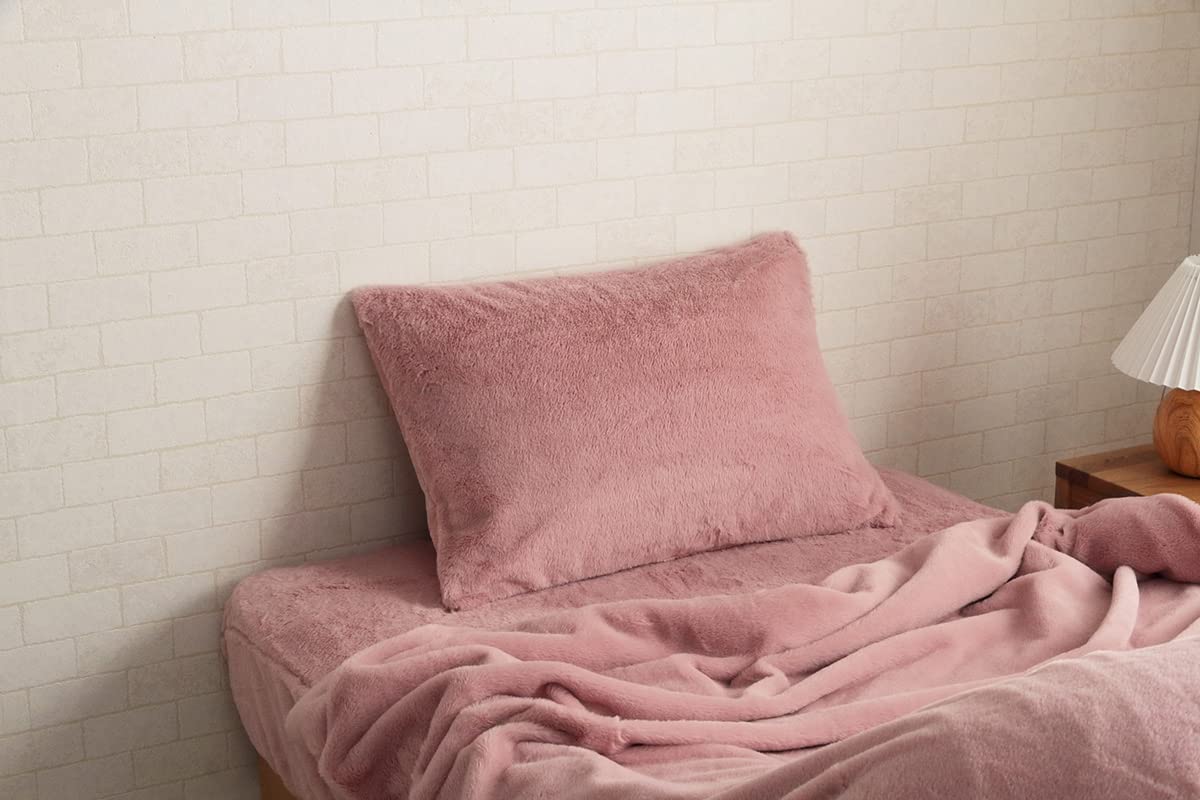 

IKEHIKO Lapiers Pillowcase, Approx. 43 x 63cm, Reversible, Dusty Pink, Solid Color, Eco-Friendly, Washable, Winter Warmth, Stylish #1597369