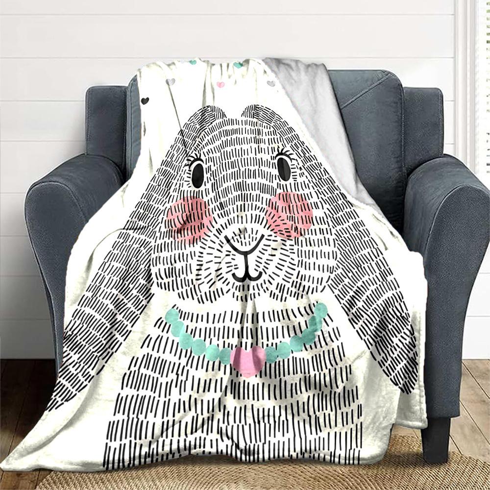 1pc Bunny Hearts Lightweight Flannel Blanket, Comfortable and Warm Blanket, for Office and Camping Sofa Bed, Livingroom017