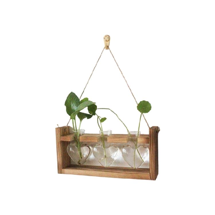 Heart Shape Glass Vases Propagation Station For Indoor Hydroponics Planter Plant Terrarium With Wooden Stand Home Decors