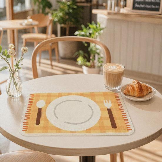 Rectangular Plaid Placemat, Heat Resistant Non-Slip Colorful Dining Placemat, Cute Tableware Patterns, Artificial Leather Table Protector Mat