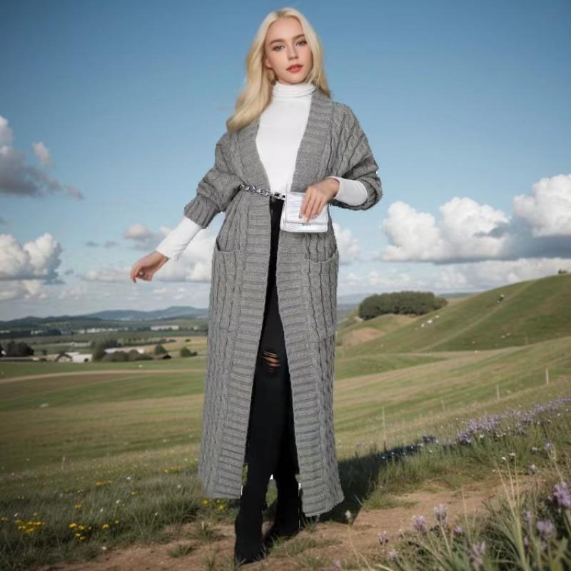 Women's Long Knit Cardigan with Pockets and Elegant Design