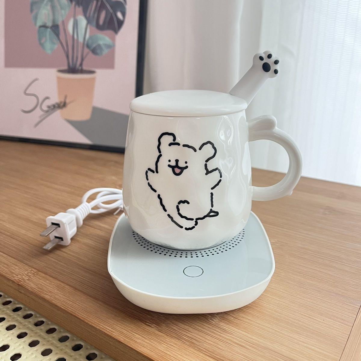 

Line Art Puppy Ceramic Cup with 55°C Constant Temperature for Hot Milk - Personalized Birthday Gift Set with Lid Happy Puppy