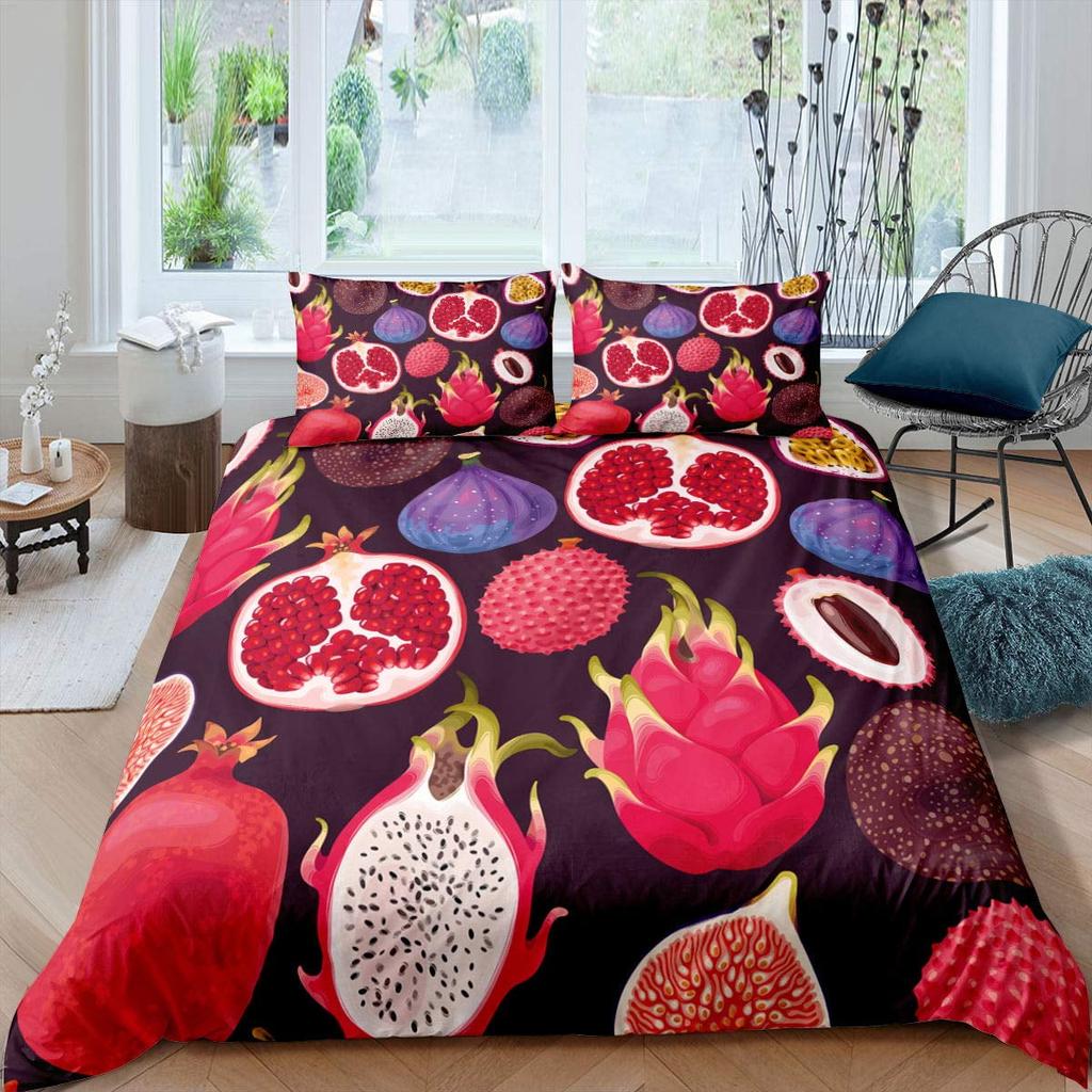 Red Pomegranate Duvet Cover Summer Tropical Fruit For Women Children Green Leaves Quilt Cover For Bedroom Decorations Warm Soft