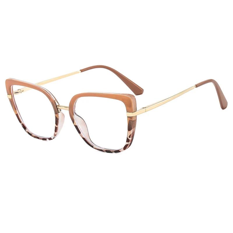 Trendy Oversized Square Glasses Frame Women Leopard Print Cat Eye Blue Light Blocking Eyewear Fashion Spectacle
