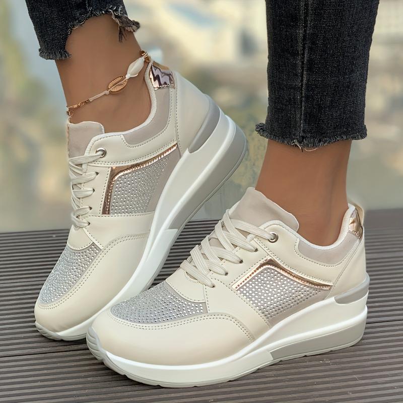 Women Sneakers Luxury Rhinestone Casual Shoes Fashion Platform Wedge Shoes for Women Lace-up Sport Running Shoe Zapatillas Mujer
