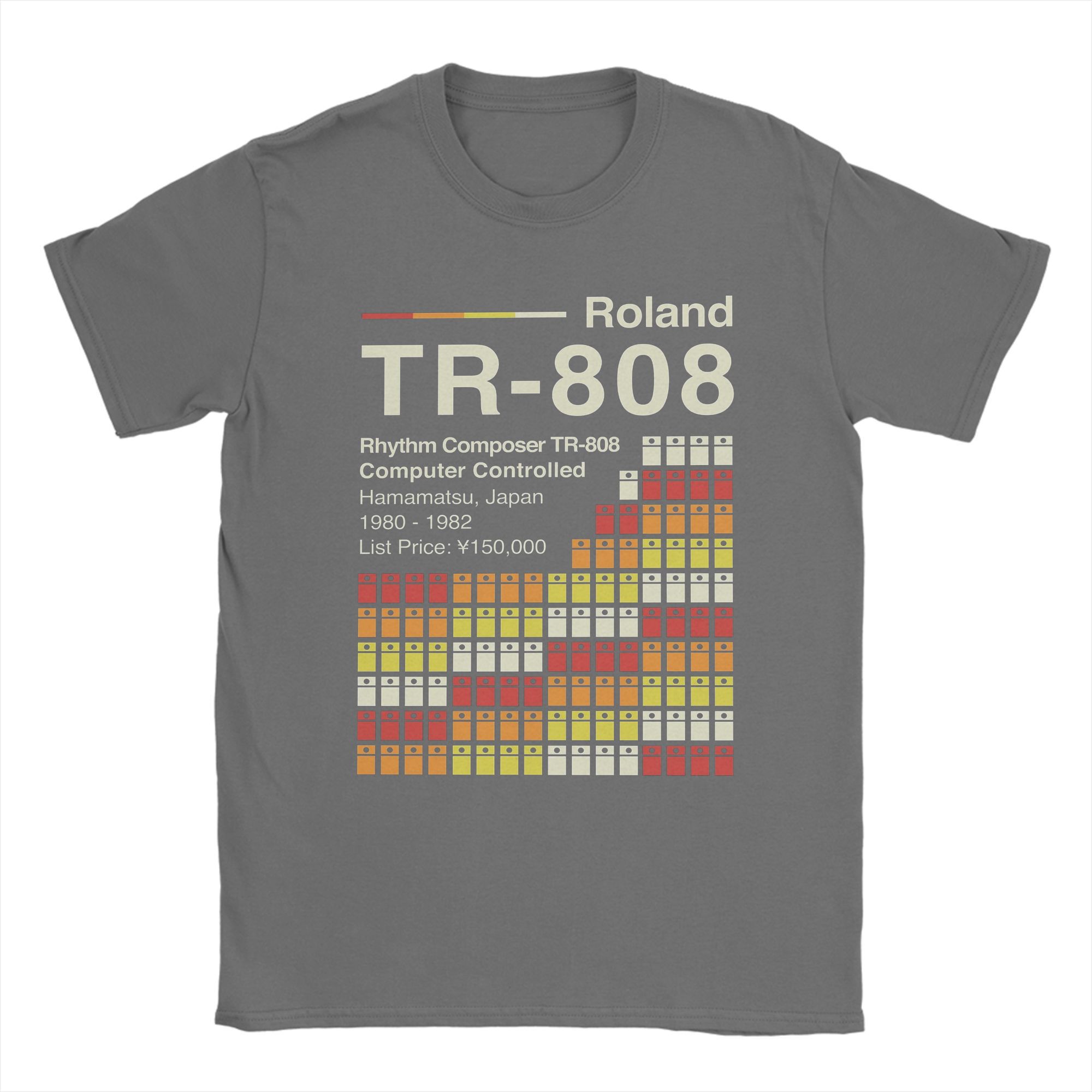 The best product for you TR 808 Horizontale Roland T-shirts Heren Katoen Vintage T-shirts Ronde Hals T-shirts Korte Mouw Tops Zomer M donkergrijze kleur