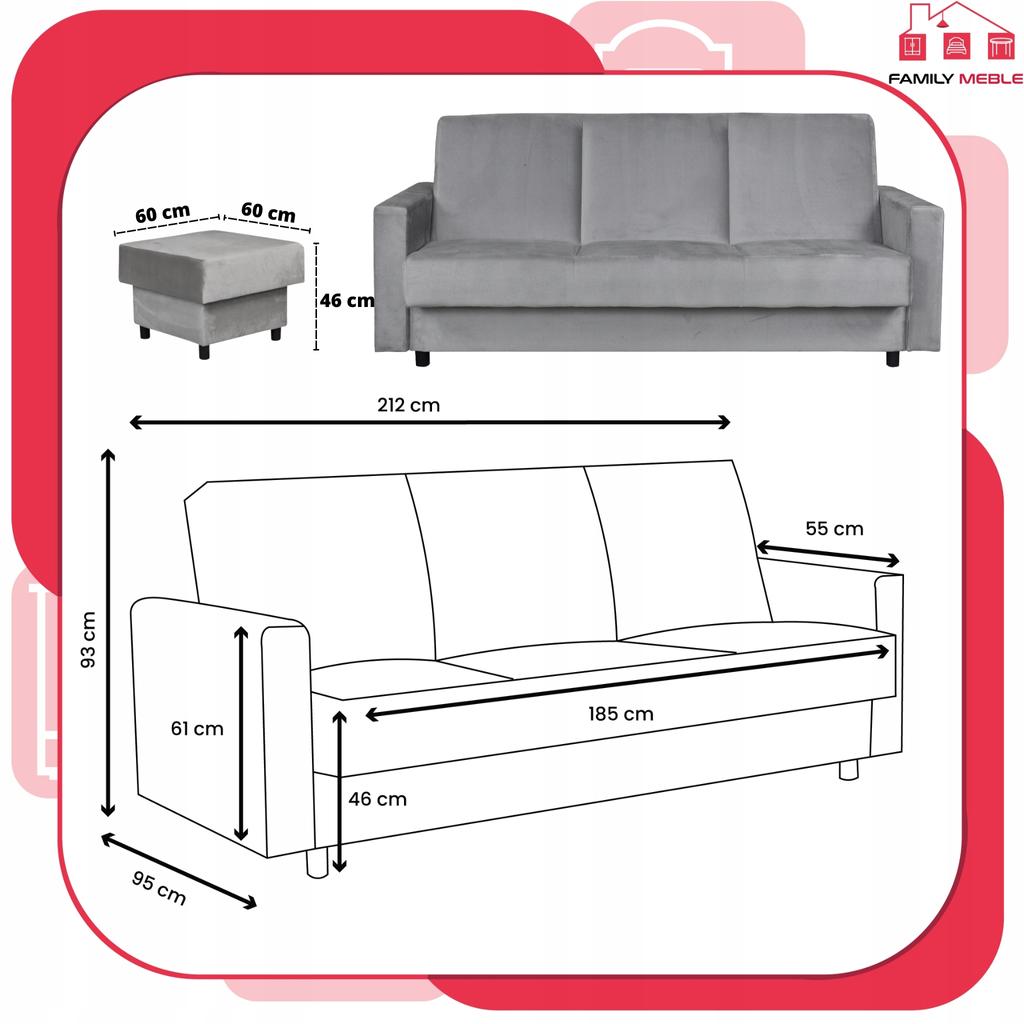 Sofa Corner Sofa Alicja with Pouf Sofa Sofa Bed Family Furniture Gray
