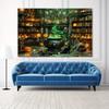 2D Flat Banner 1PC Halloween At the Magic Library Scenes of the Witch's Big Pot Pumpkin Lanterns and Spell Books