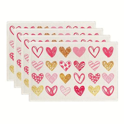 4/6pcs Valentine's Day Placemats, Pink and Golden Heart-shaped Placemats, 12x18 Inches, Suitable for Table Decoration, Valentine