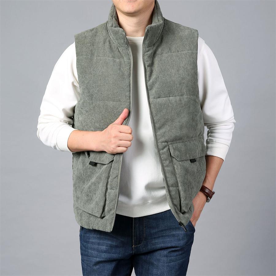 Winter Men's Corduroy Vest Plus Velvet Cotton Padded Warm Jacket Sleeveless Coat Stand Collar Waistcoat Outerwear Oversize