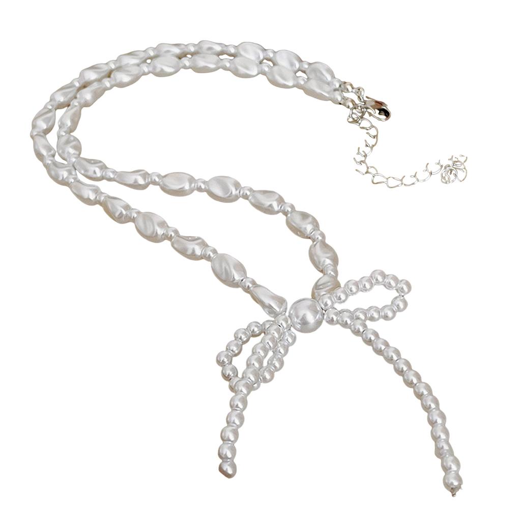 Elegant Bowknot Necklace Irregular Pearl Beaded Choker for Women Girls Korean Fashion Clavicle Chain Party Jewelry Gift