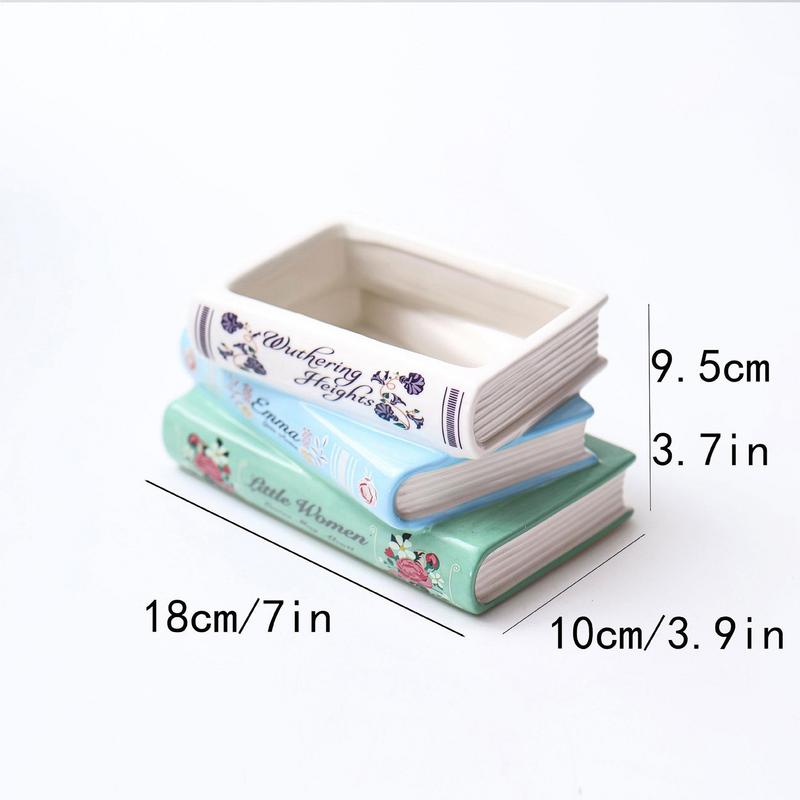Book Shaped Vase Small Book-Shaped Decorative Planter Ceramic Versatile Planter Table Centerpieces for Bookshelf Bedroom Offices